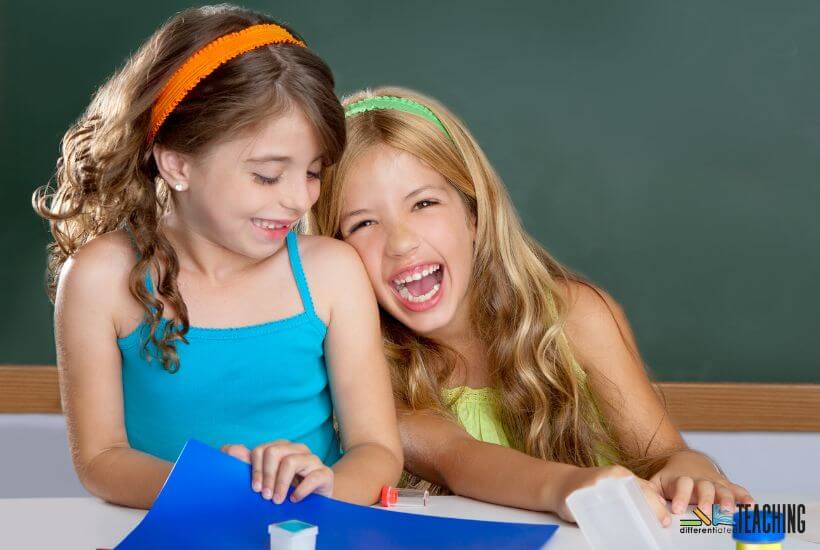 girls laughing at algebra jokes for kids