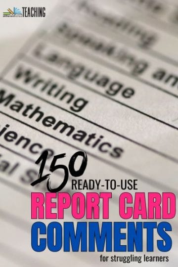 report card comments for struggling learners